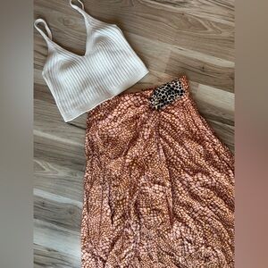 Anthropologie Minetta Midi Skirt, 2P Small Orange Brown Pattern Animal Print